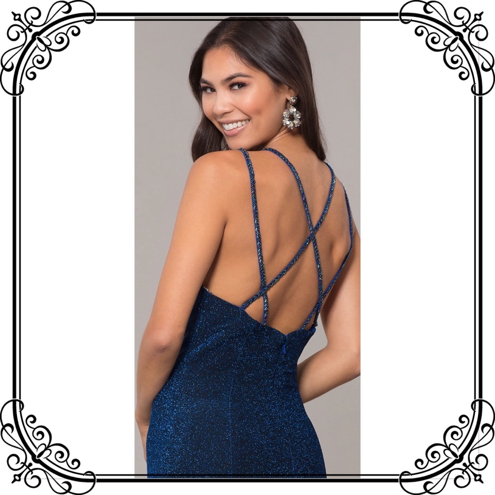 🆕NWT Blue Full Length Glitter Prom Dress W/ Train - Picture 4 of 8